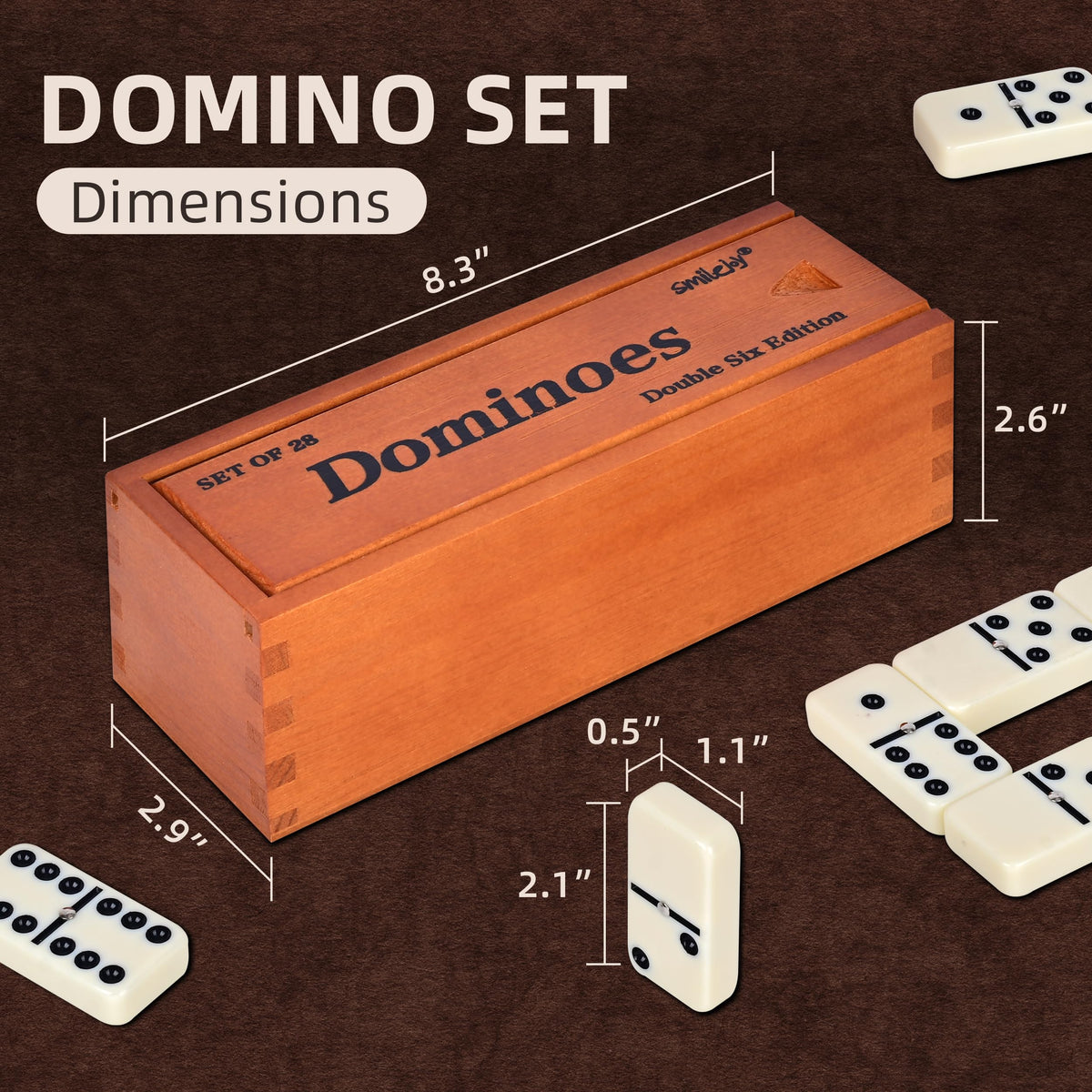 Smilejoy deluxe brown wooden box keeps tiles organized and portable.