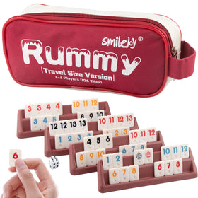 Smilejoy Mini Rummy Cube tiles set with 106 pieces for family game night.