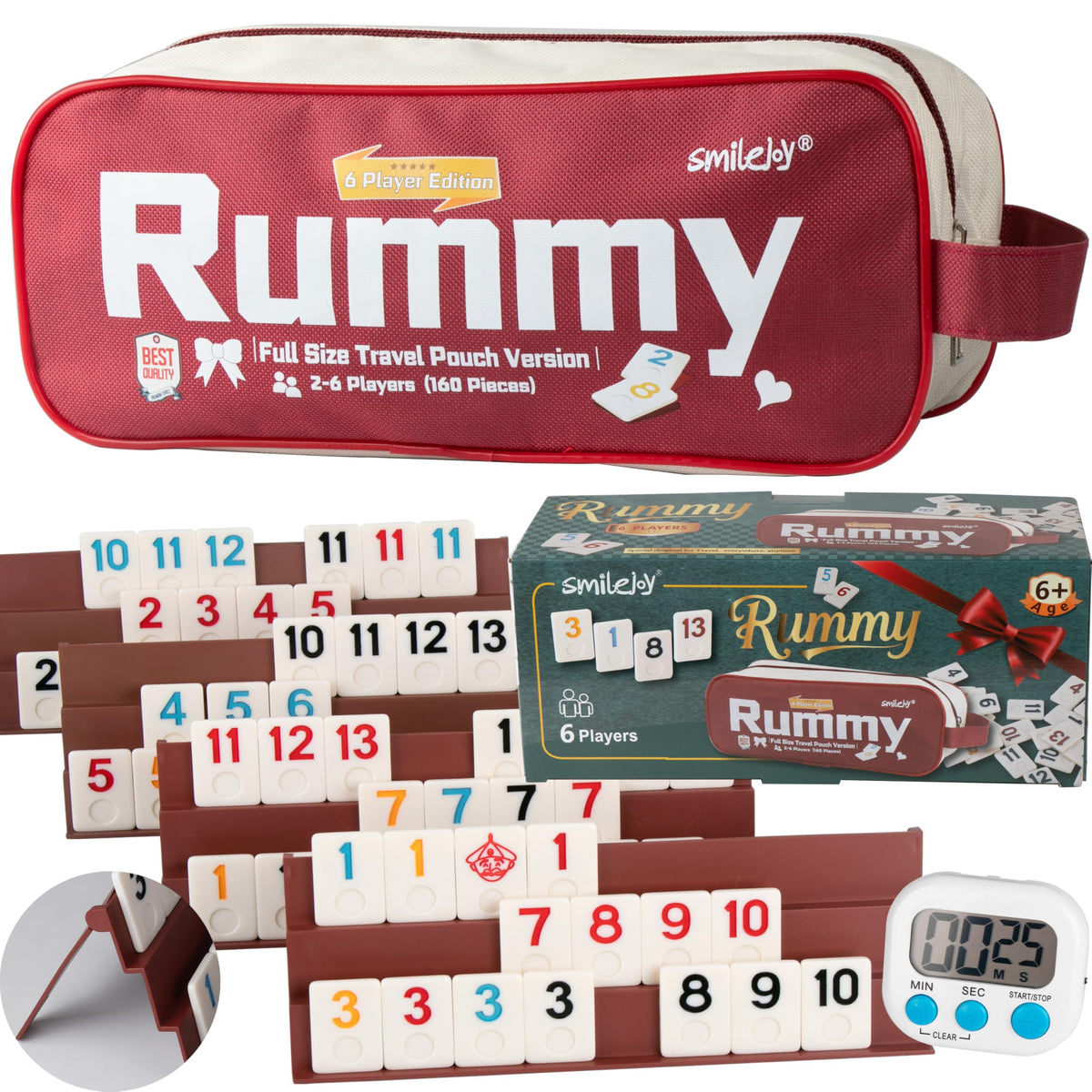 Smilejoy Rummy Cube with 160 colorful tiles for engaging family play