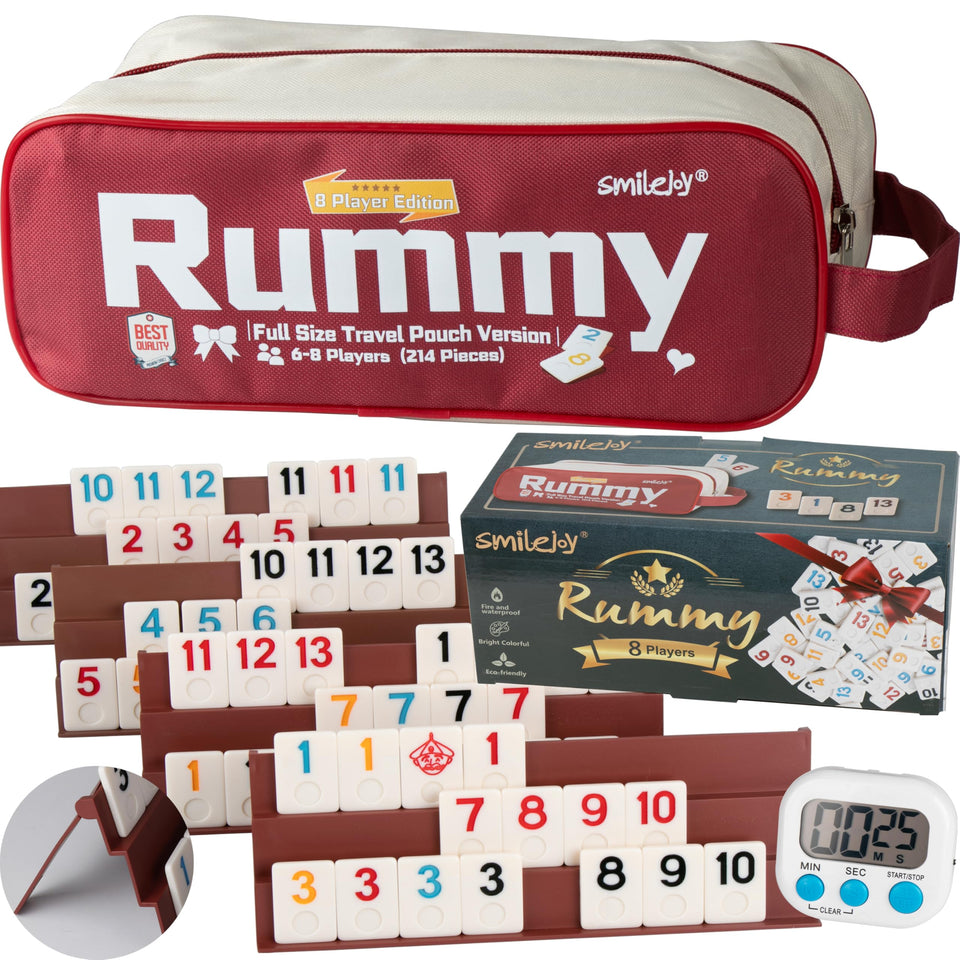 Smilejoy Rummy Cube tiles ready for family game night with bright colors.