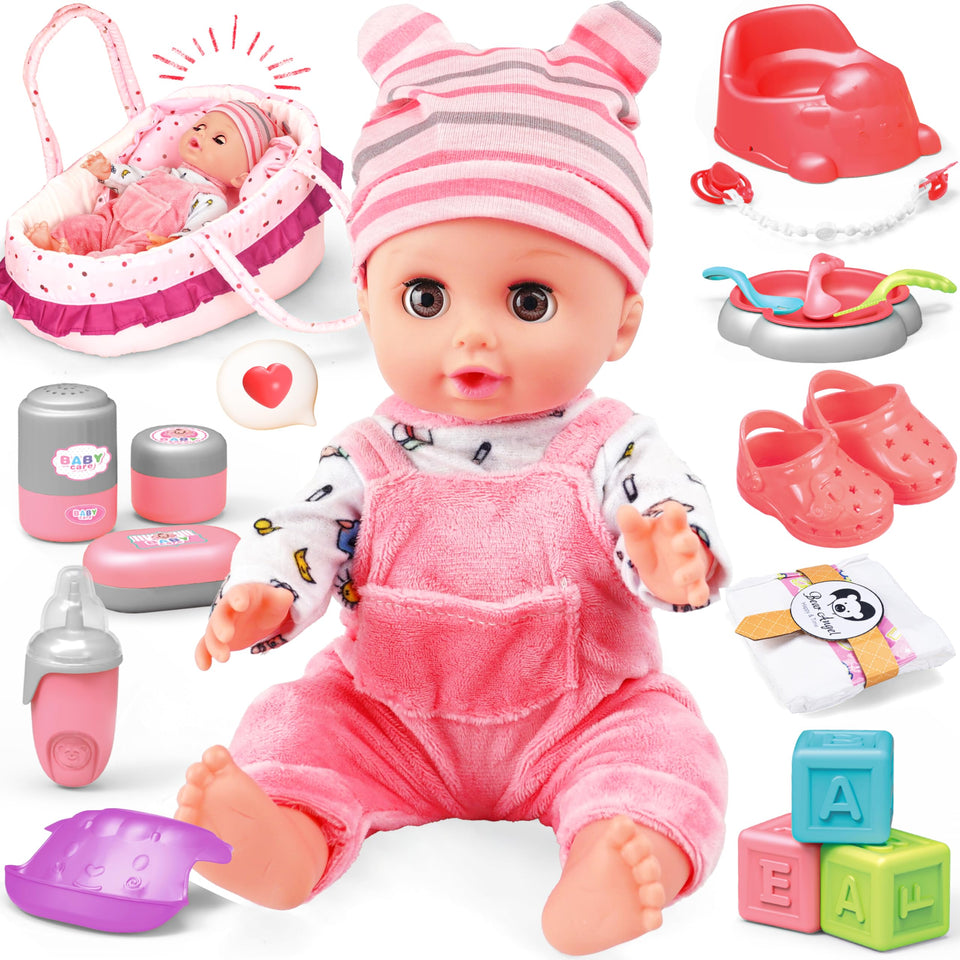 SMILESSKIDDO 14-inch baby doll ready for imaginative role-play sessions.