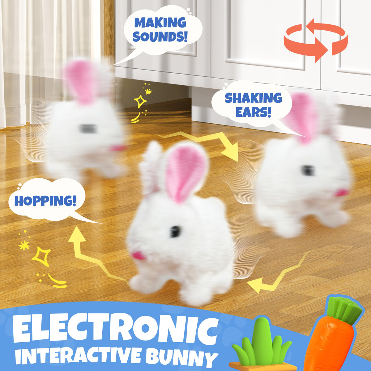 SMILESSKIDDO bunny ears and nose wiggle to attract toddlers during pretend care