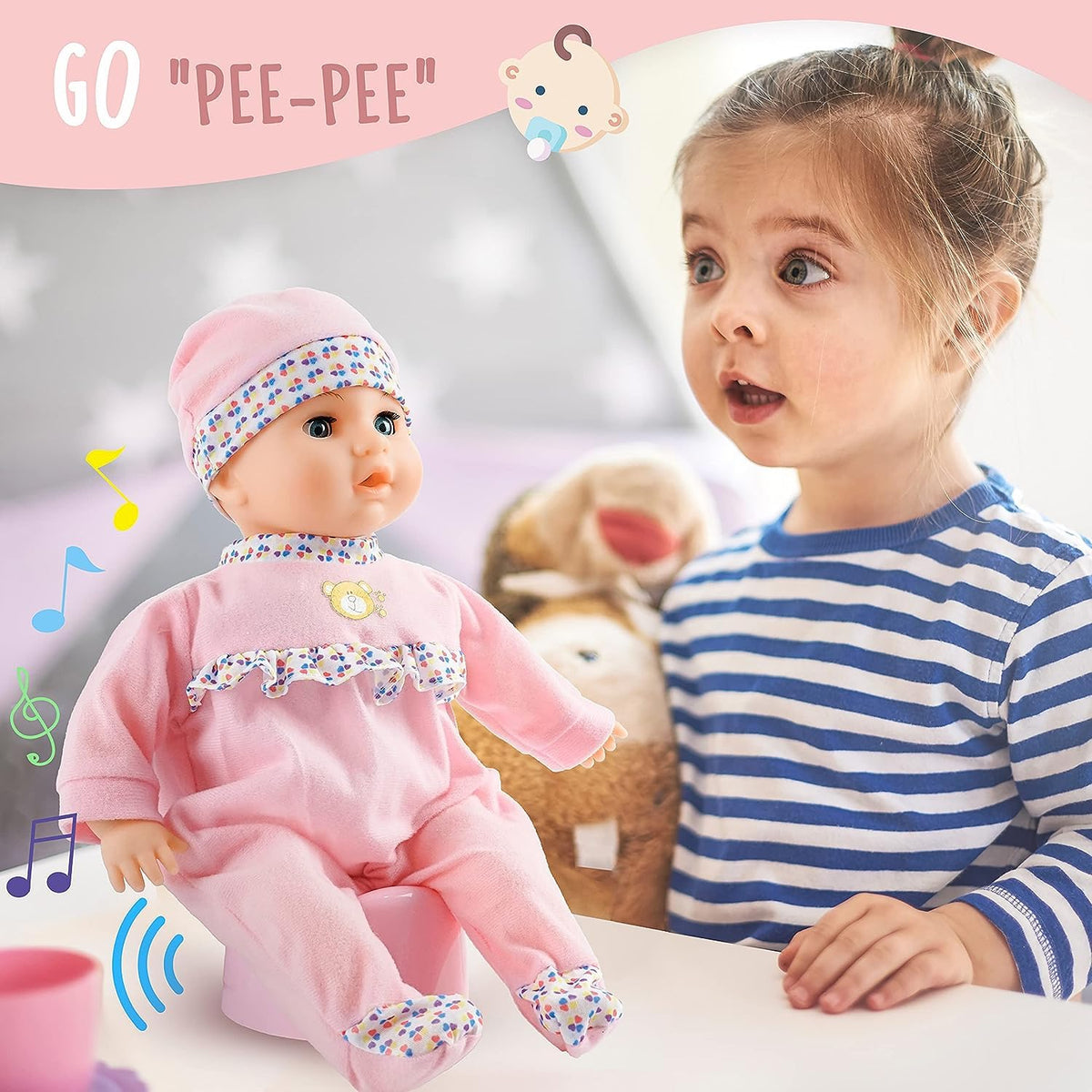 Smilesskiddo doll accessories set including biscuits and a baby bottle for pretend meals.