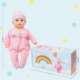 Smilesskiddo doll produces drinking milk sounds to enrich pretend play.