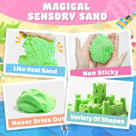 SMILESSKIDDO green and red magic sand promotes tactile exploration for kids.