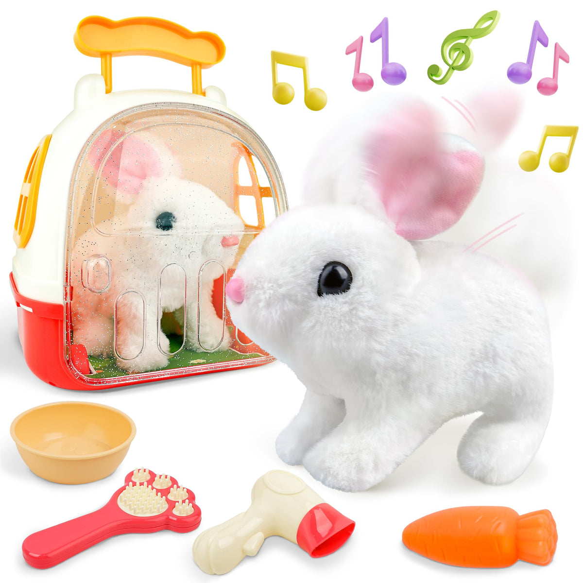 SMILESSKIDDO jumping rabbit toy with interactive hopping action and wagging ears.