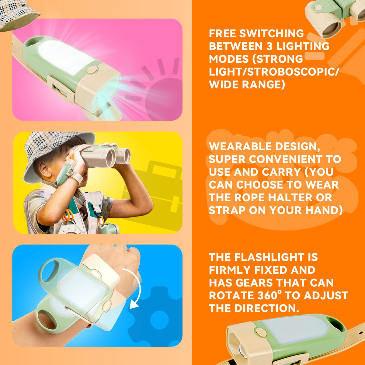 SMILESSKIDDO telescope and flashlight spark curiosity during dusk nature hunts.