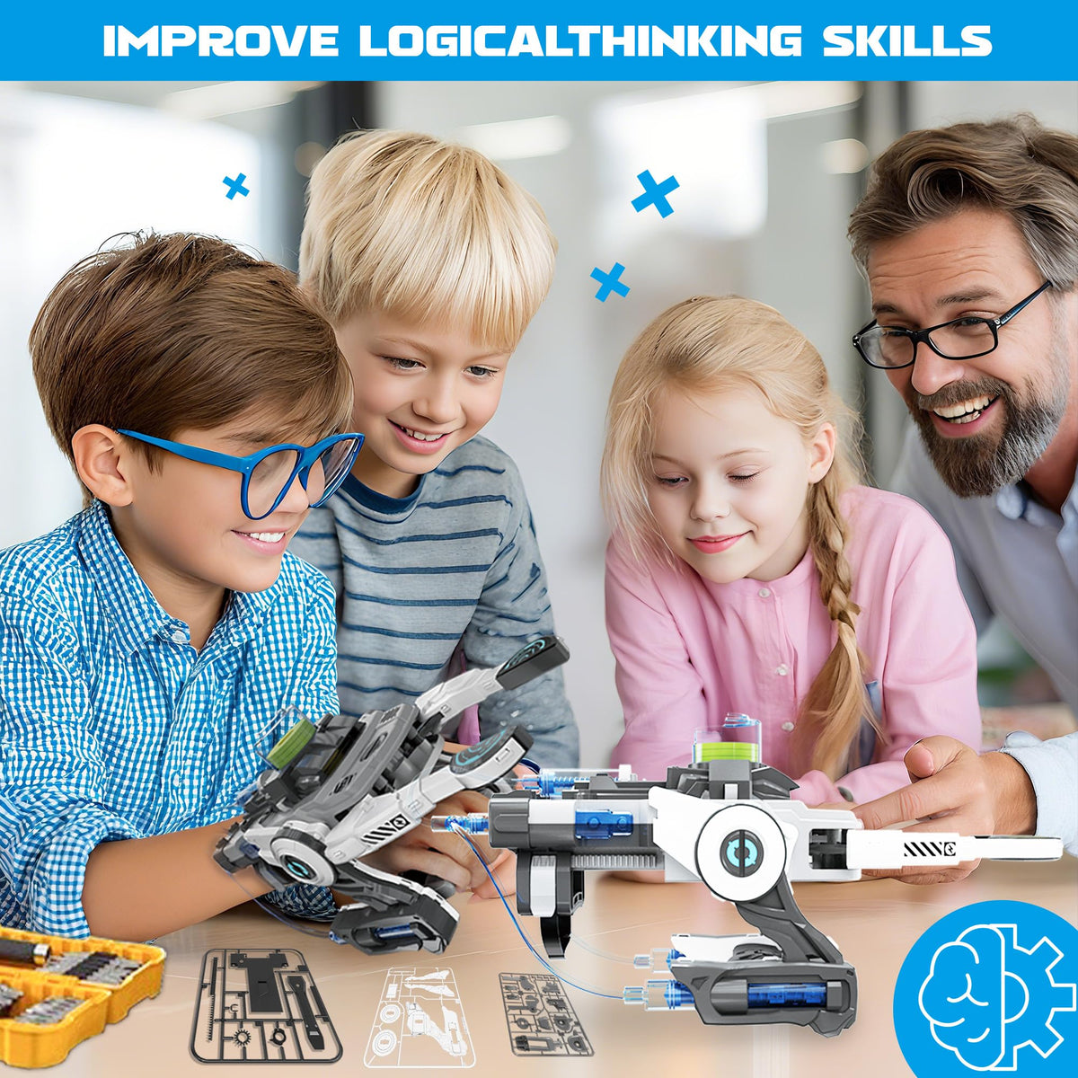 Smilesskiddo mechanical hand construction kit in progress for kid-friendly STEM play