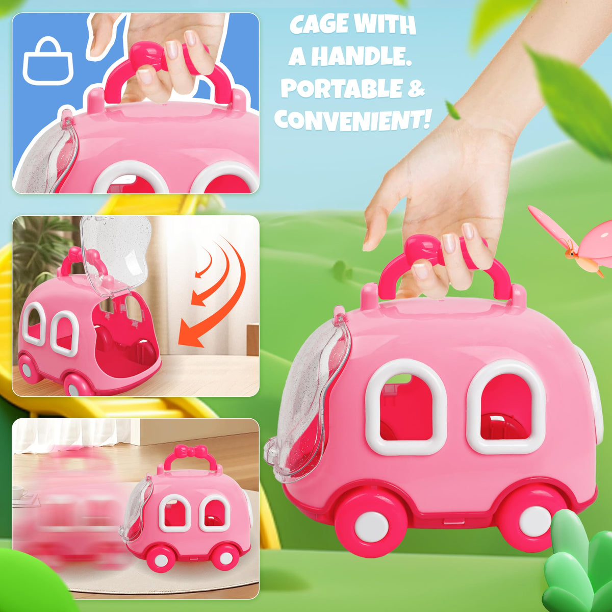 SMILESSKIDDO pink bunny cage and accessories enable grooming and pretend play