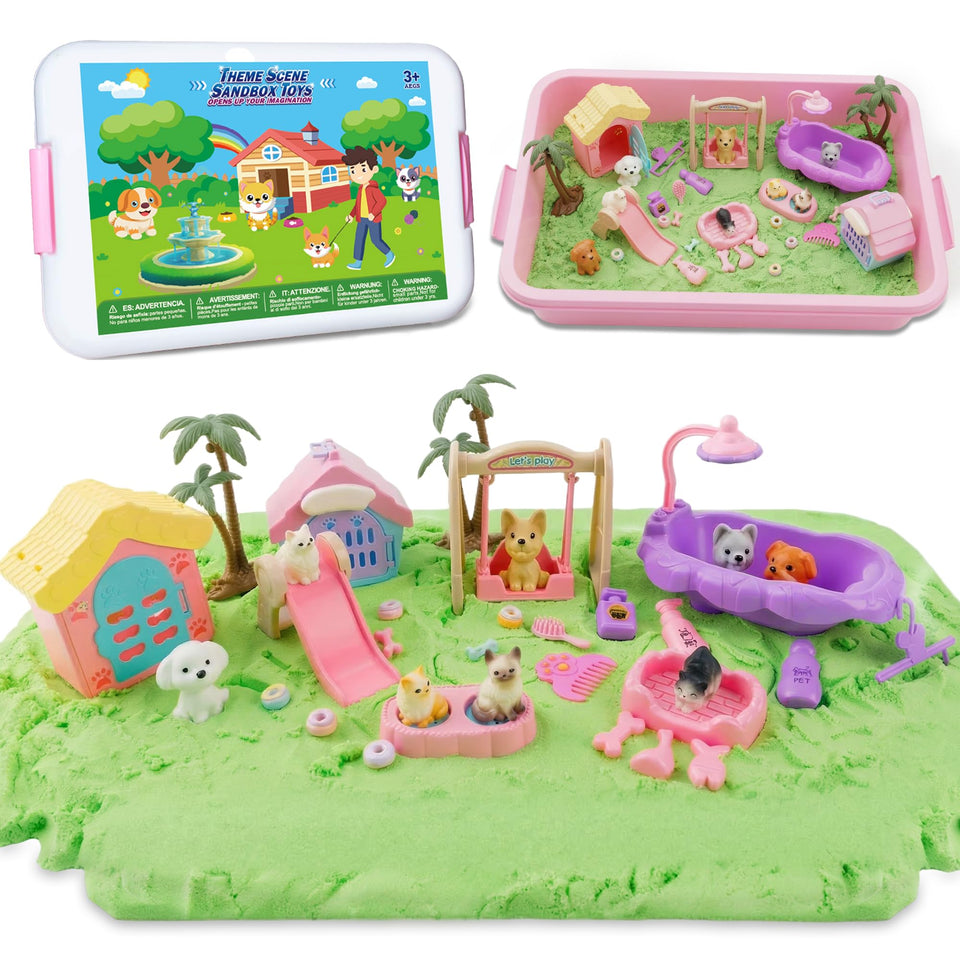 SMILESSKIDDO sensory bin with cats and dogs for imaginative play sessions.