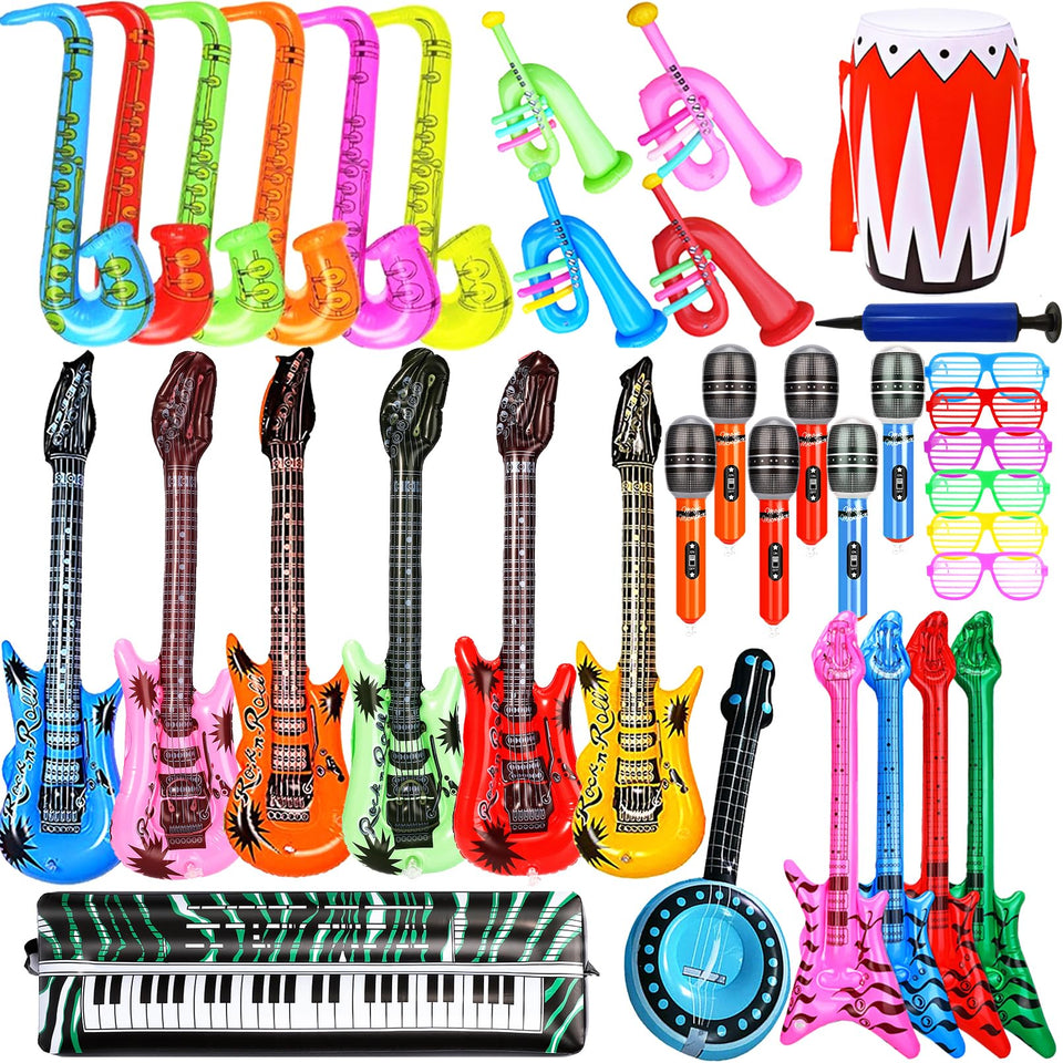 Smilixin inflatable guitar prop at 38 inches for a vibrant party stage.