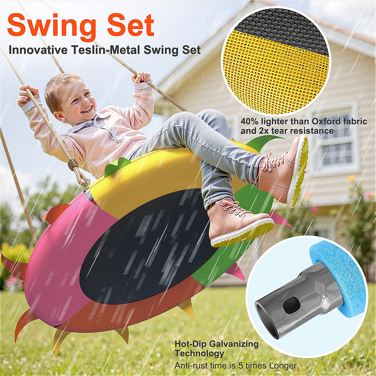 SMkidsport saucer swing heavy-duty metal frame, built for all-terrain play.
