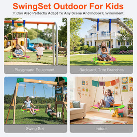 SMkidsport saucer swing outdoor use, weather-resistant for year-round fun.