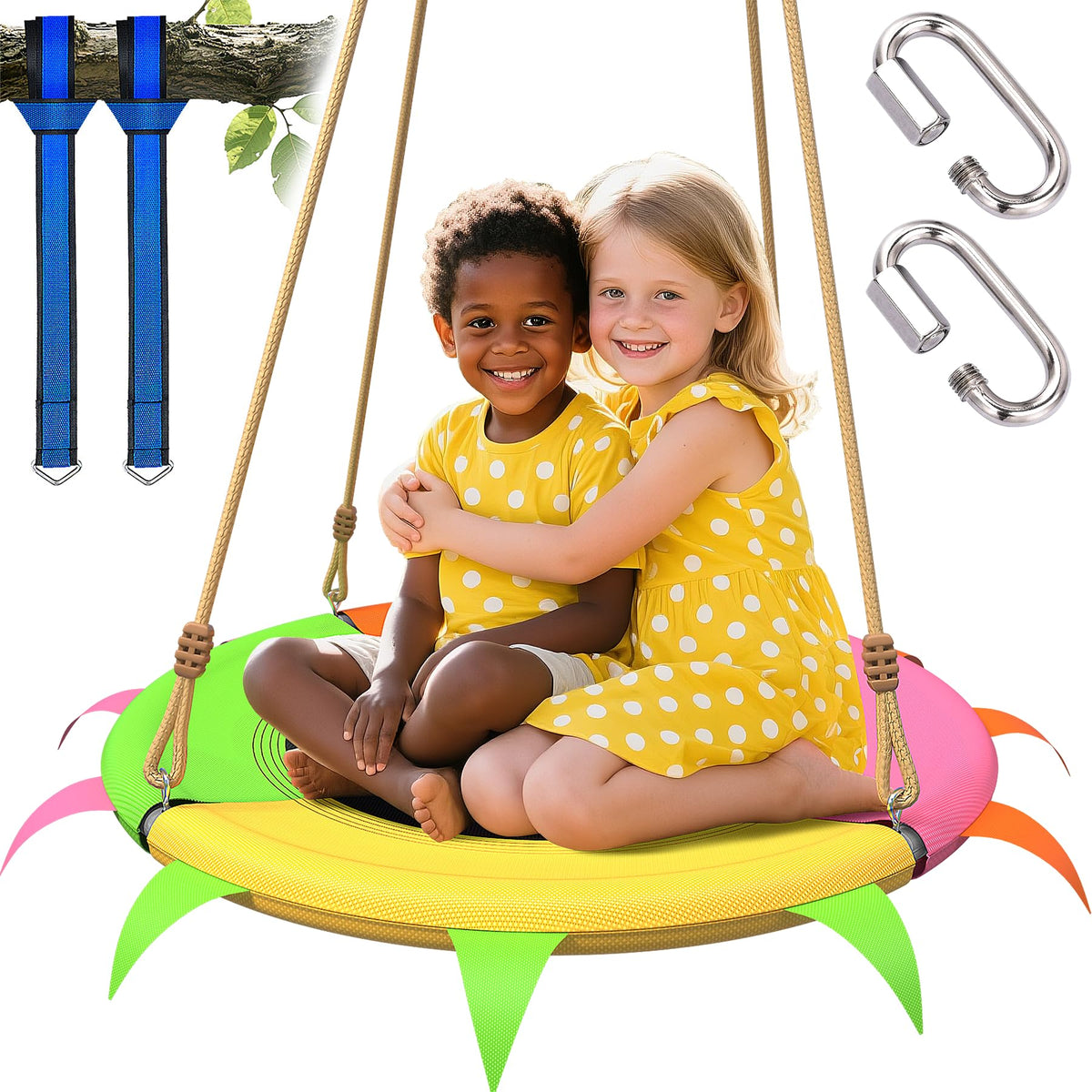 SMkidsport saucer swing tool-free assembly, easy setup for family playtime.