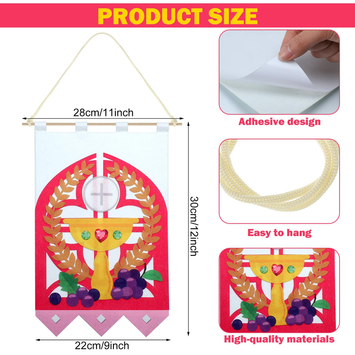 SmoothNovelty felt banner cross and grapes for symbolic decor
