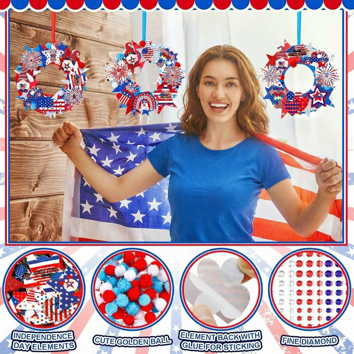 SmoothNovelty finished patriotic wreath showcased on door