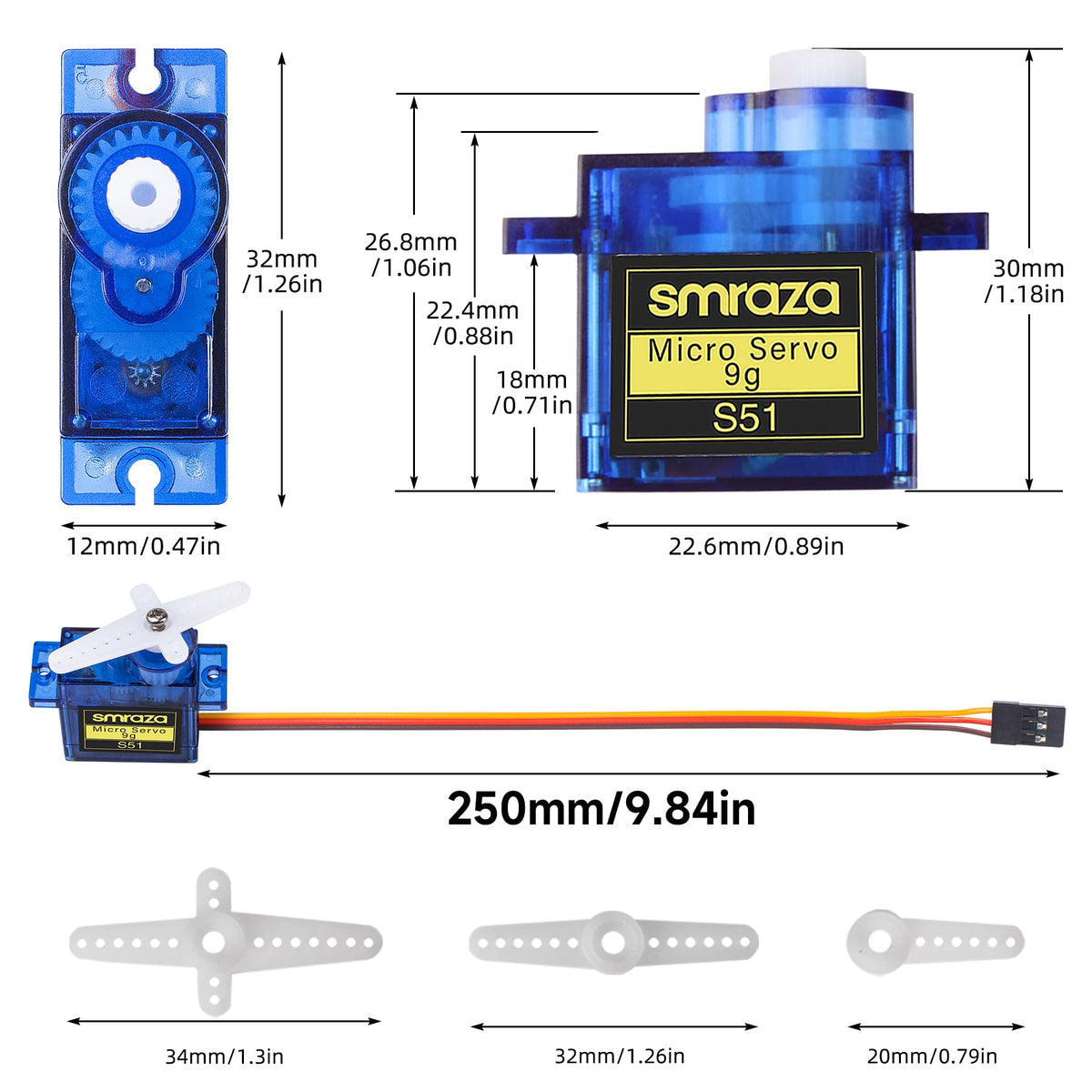 Packaging showing contents of Smraza 10-pack servo kit.