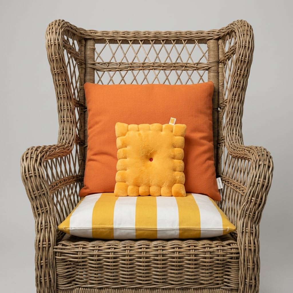 Close-up of ridges on Snack Plushies Cheese Cracker Pillow highlighting texture.