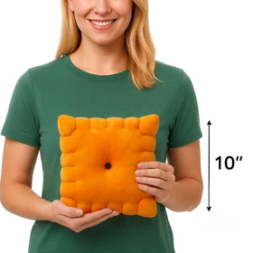 Center hole detail on Snack Plushies Cheese Cracker Pillow for playful look.
