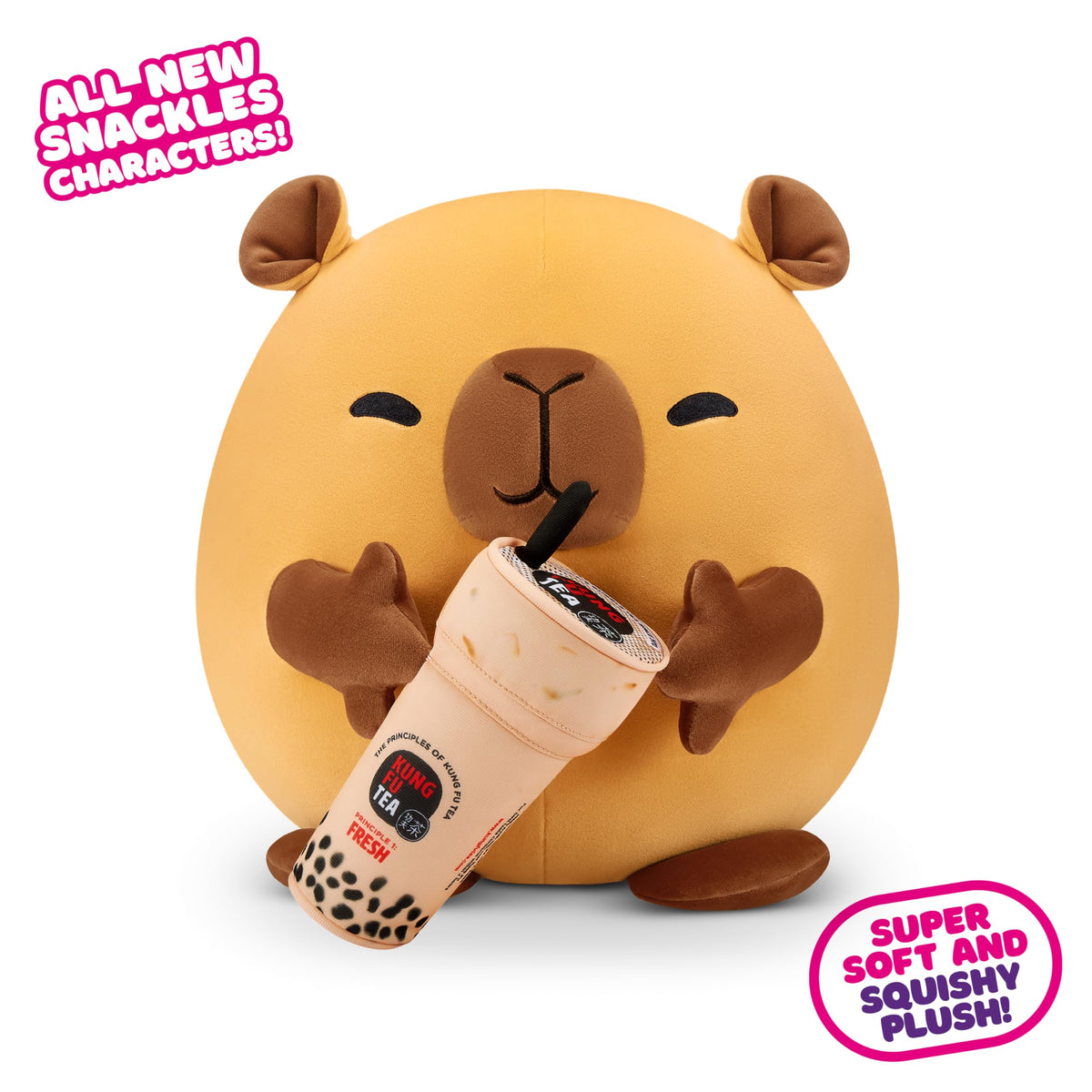 Snackles capybara boba plush packaging display for giftable appeal