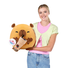 Snackles capybara boba plush with licensed brand logos elevates authenticity