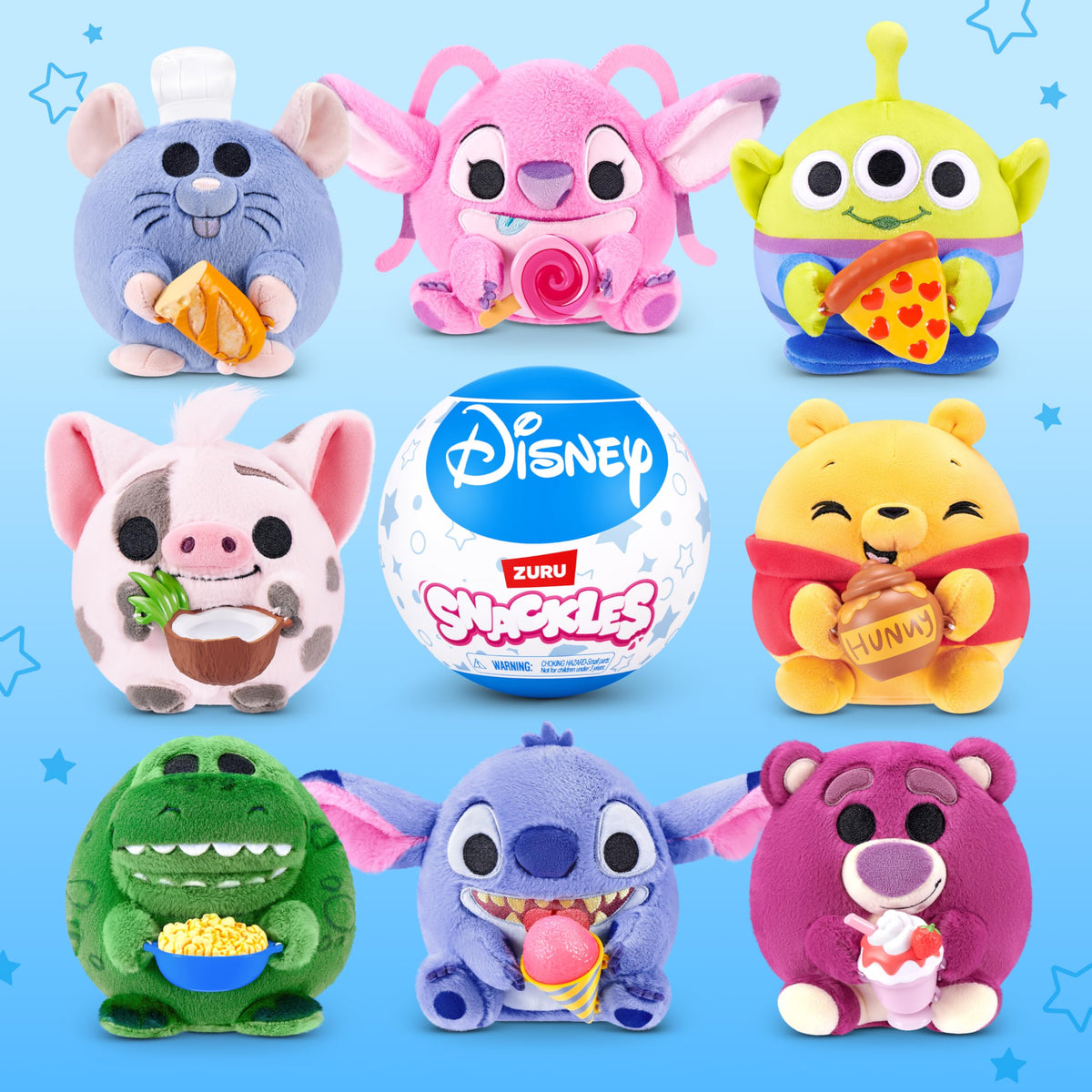 Snackles Disney 5-inch plush Stitch—ultra-soft friend for bedtime snuggles and imaginative adventures.
