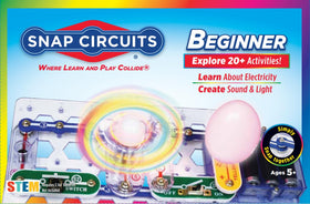Snap Circuits Beginner kit parts shown for safe, hands-on electronics exploration.