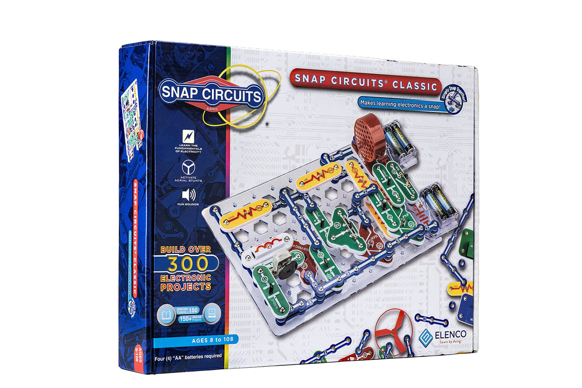 Snap Circuits Classic SC-300 grid and parts for hands-on electronics learning.