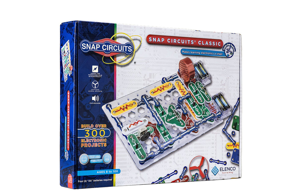 Snap Circuits Classic SC-300 grid and parts for hands-on electronics learning.