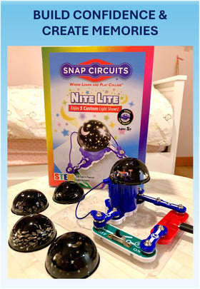 Snap Circuits Nite Lite moon and stars pattern lights ceilings softly.