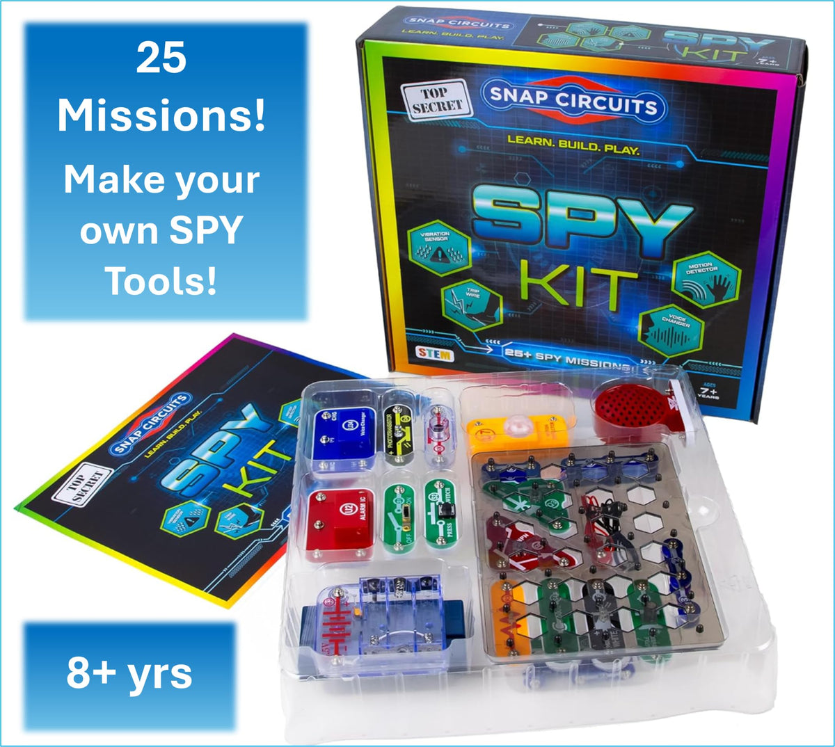 Snap Circuits Spy Kit colorfully organized parts supporting hands-on STEM learning