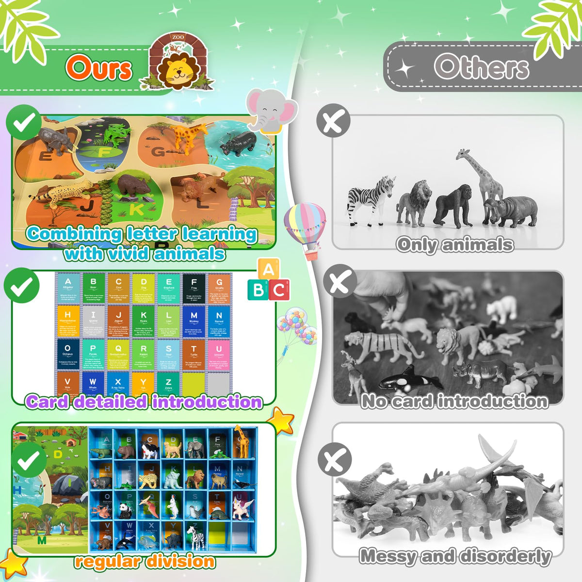 SnapGlowz animal lineup featuring cute farm pets for sorting and recognition activities.