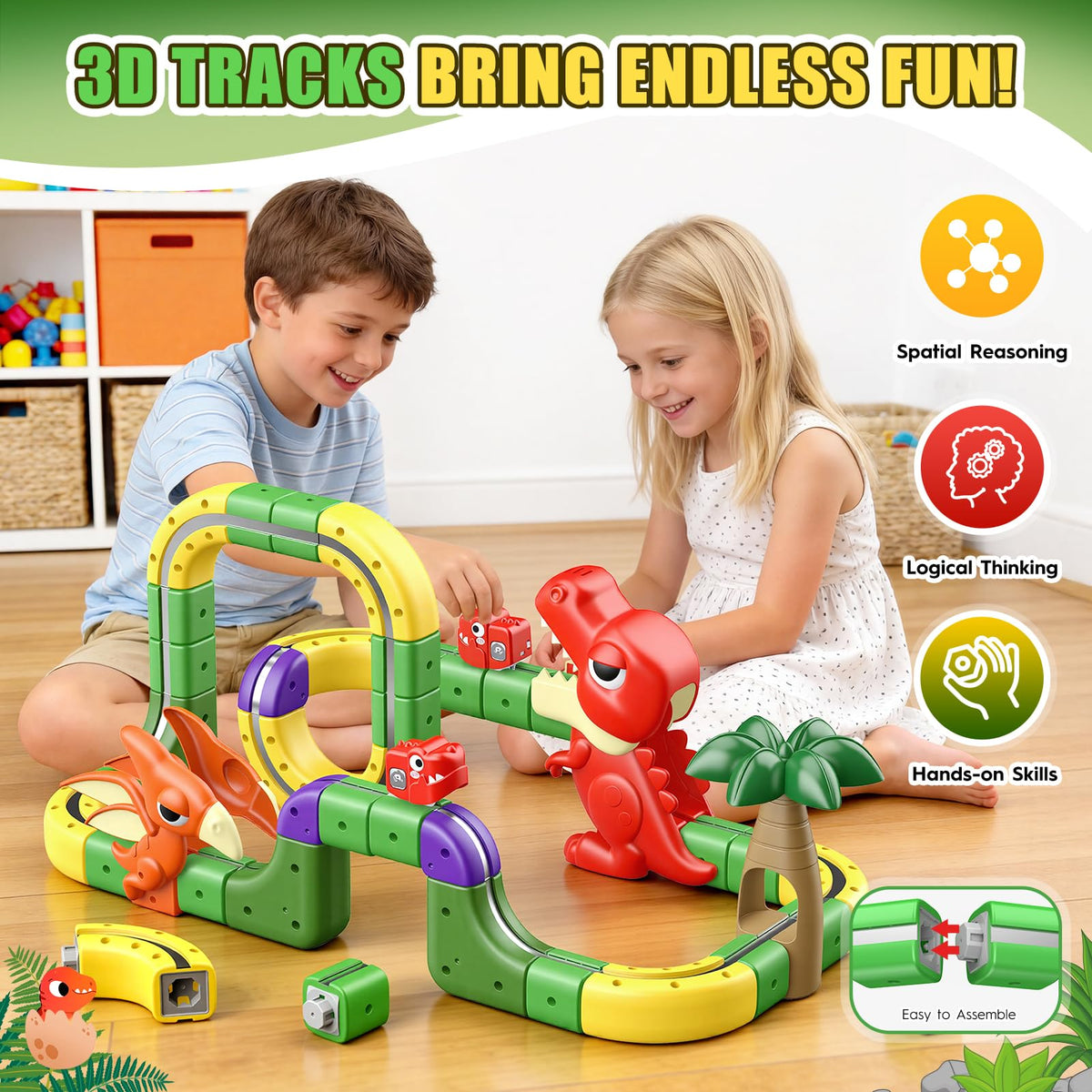 SnapGlowz anti-gravity dinosaur train highlights vertical climbs and loops for dynamic play