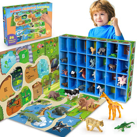 SnapGlowz 26-piece farm animals set arranged for imaginative play and early learning.