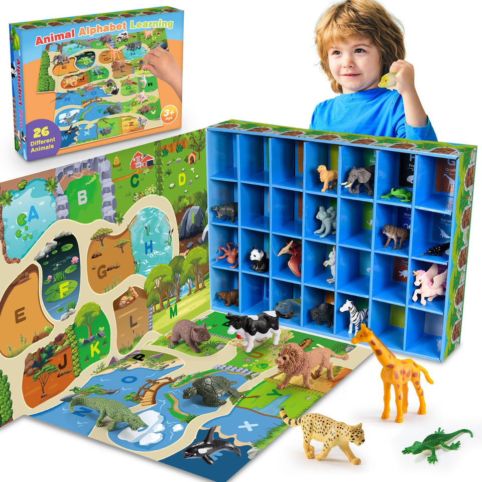 SnapGlowz 26-piece farm animals set arranged for imaginative play and early learning.