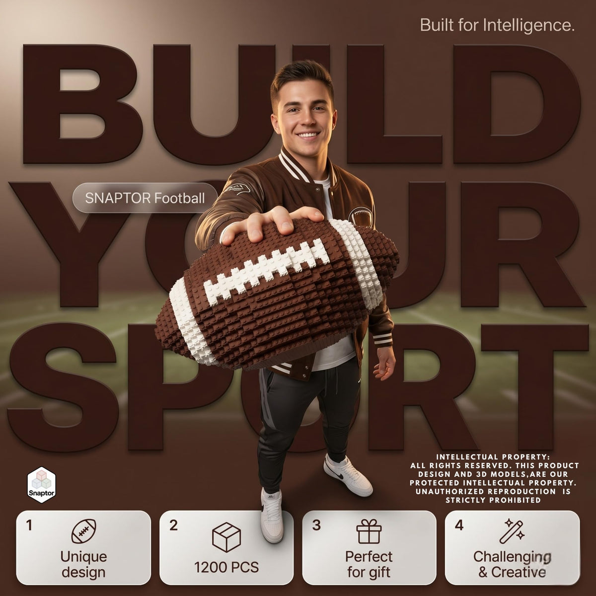 Snaptor football pry tool included for easier piece separation