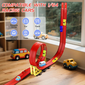 Roll-up storage showcas­ing compact track after play.