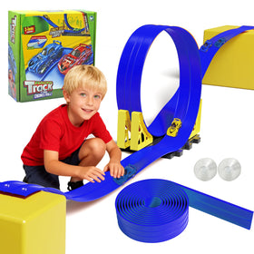 Snidov track on bathroom tile enabling quick indoor races