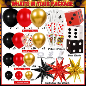 SNLN 132Pcs casino decor balloon full set showcases black red gold hues.