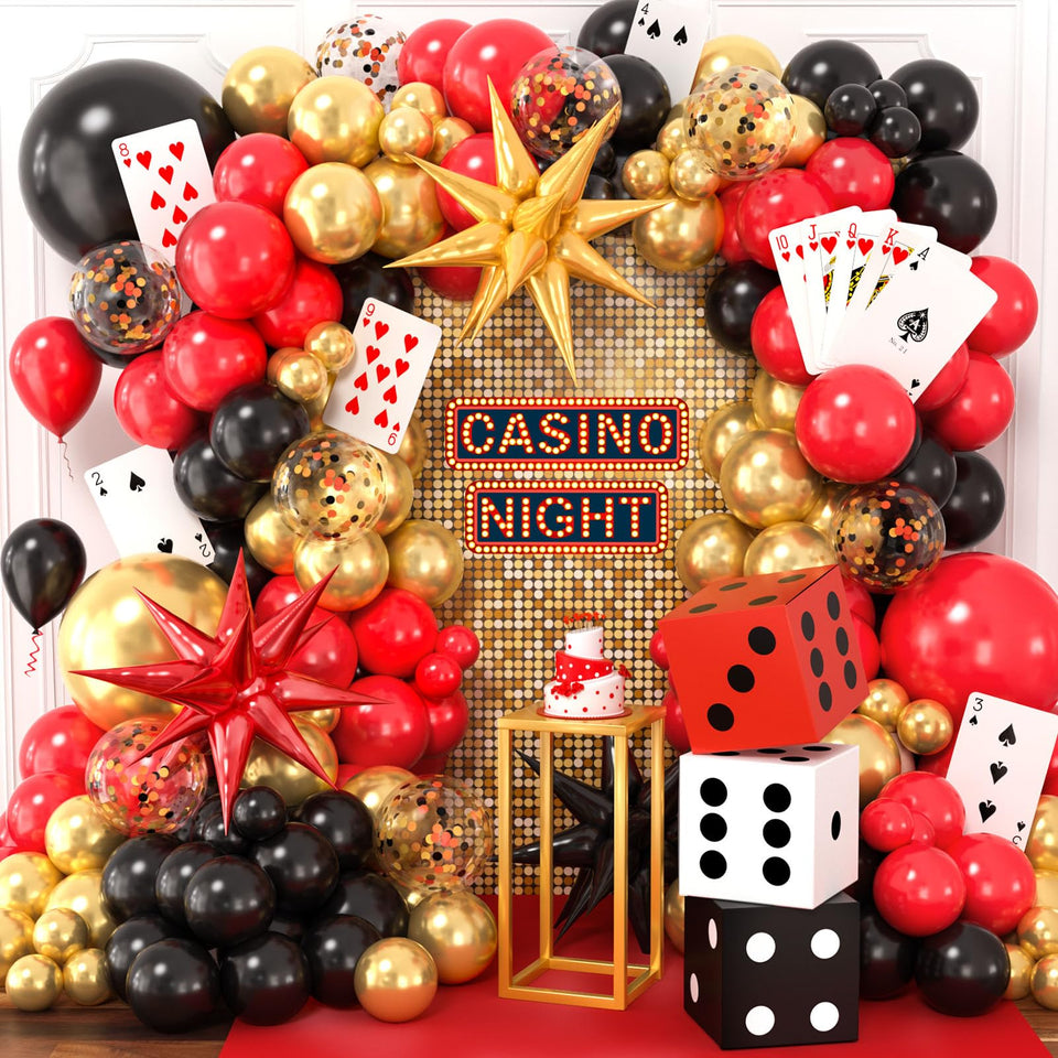 SNLN 132Pcs casino decor balloon garland elevates Vegas party vibe.