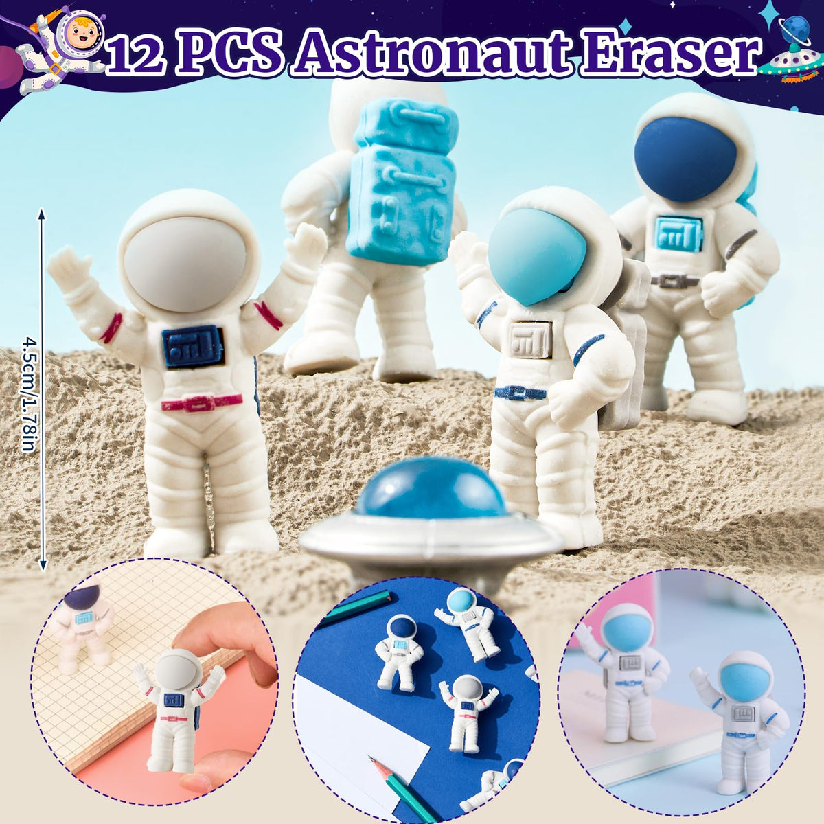 SNLN astronaut erasers brighten pencils with cute space vibes.