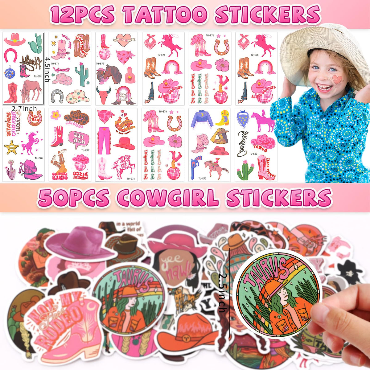SNLN cowgirl stickers pack for easy loot bag decorating