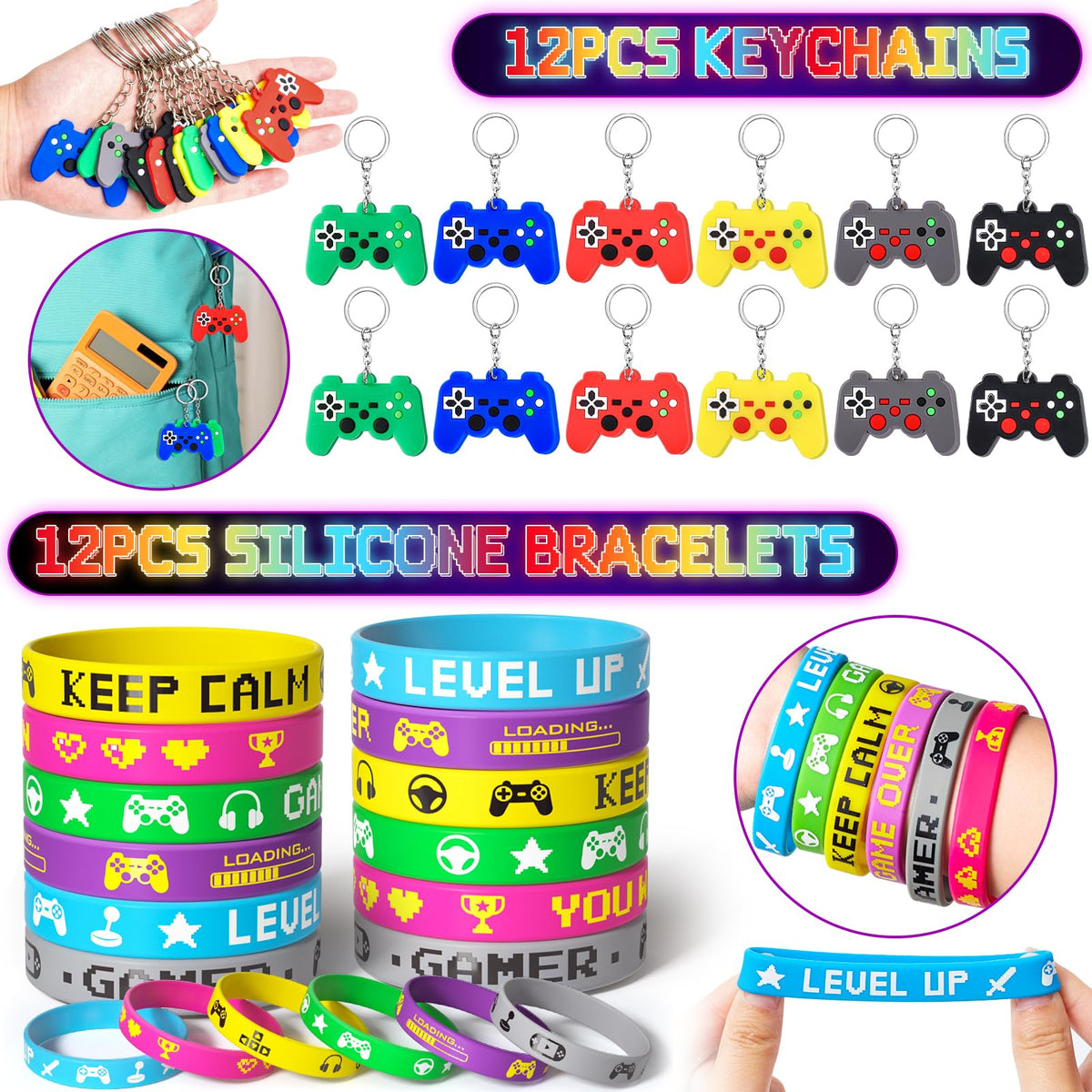 SNLN game-controller keychains are durable party favors.