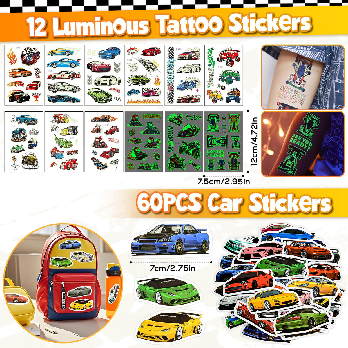 SNLN glow tattoo stickers with glow-in-the-dark designs.