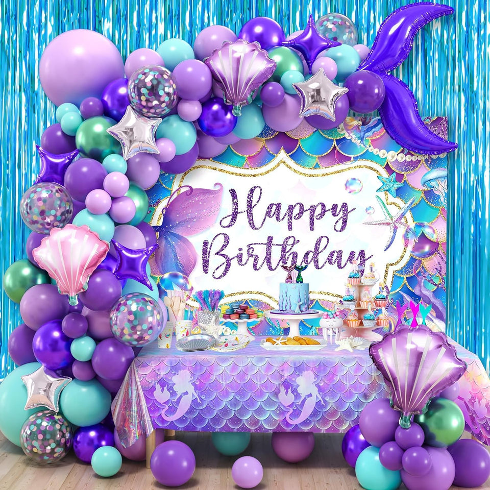 SNLN mermaid backdrop sets the underwater mood for photos and cake tables.