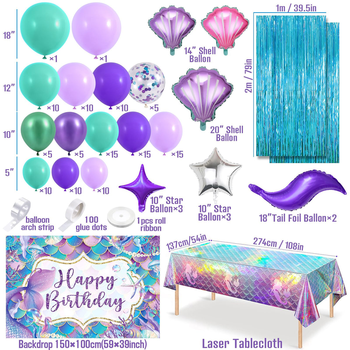 SNLN mermaid tablecloth complements blue and purple decor.