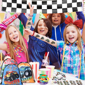 SNLN Monster Truck kids at party using themed favors and decorations.