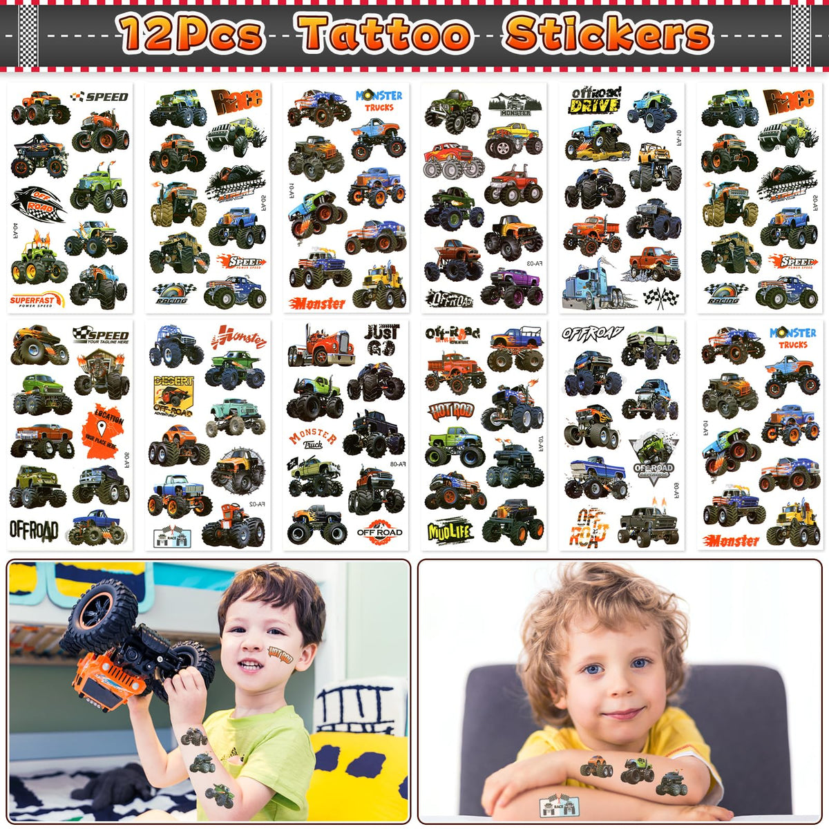 SNLN Monster Truck party favors set arranged for easy party distribution.