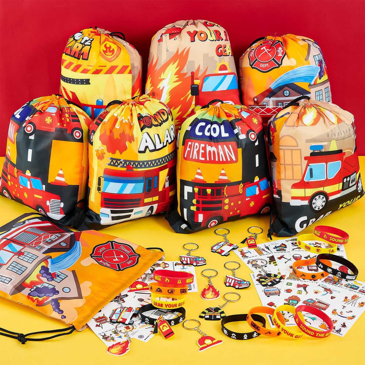 SNLN fire-truck favors on display create a festive centerpiece for parties.