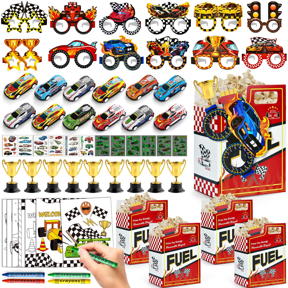 SNLN race car goodie boxes for party decor and kid-friendly fun